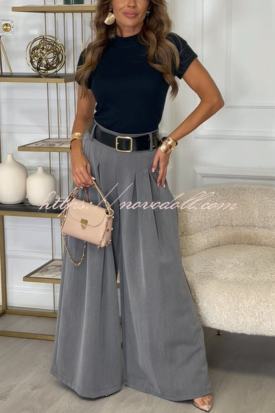 Sayla Pleated High Rise Elastic Waist Pocketed Wide Leg Pants