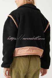 Stylish Patchwork Stand Collar Sherpa Zipper Jacket