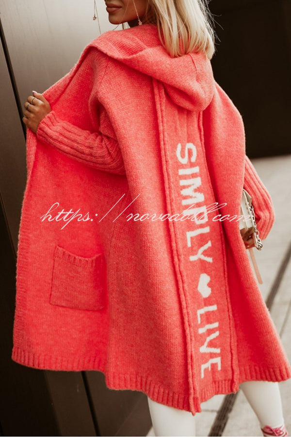 Fashionable Hooded Loose Long Letter Knitted Jacket