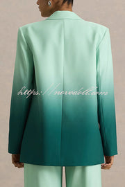 Enya Ombre Print Single Button Long Sleeve Lapel Loose Blazer