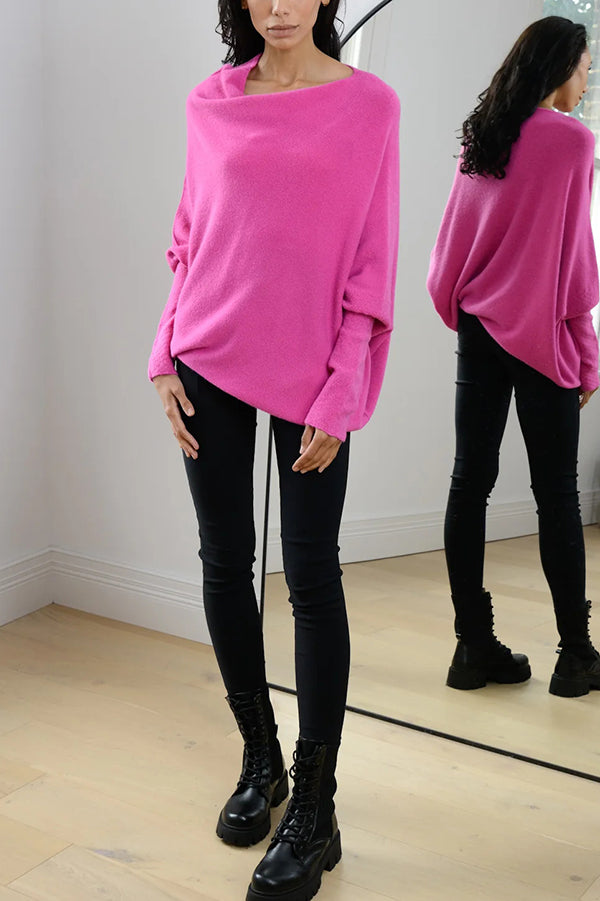 Solid Color Round Neck Long Sleeve Loose Knitted Sweater