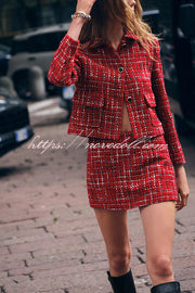 Fashionable Tweed Plaid Texture Casual Mini Skirt