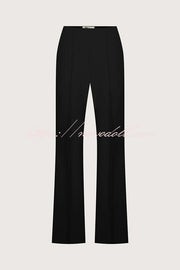 Solid Color Off-the-shoulder Single-breasted Top and Casual Pocket Straight-leg Pants Set