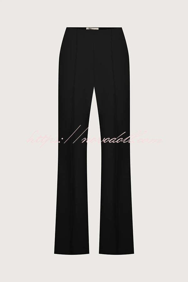 Solid Color Off-the-shoulder Single-breasted Top and Casual Pocket Straight-leg Pants Set