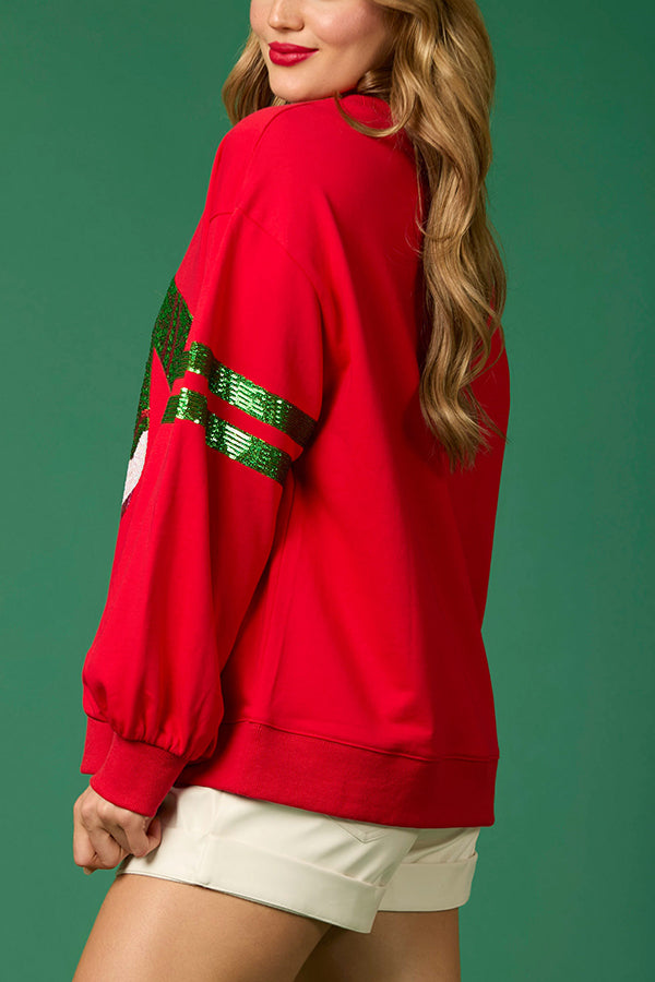 Christmas Sequined Crewneck Casual Sweatshirt