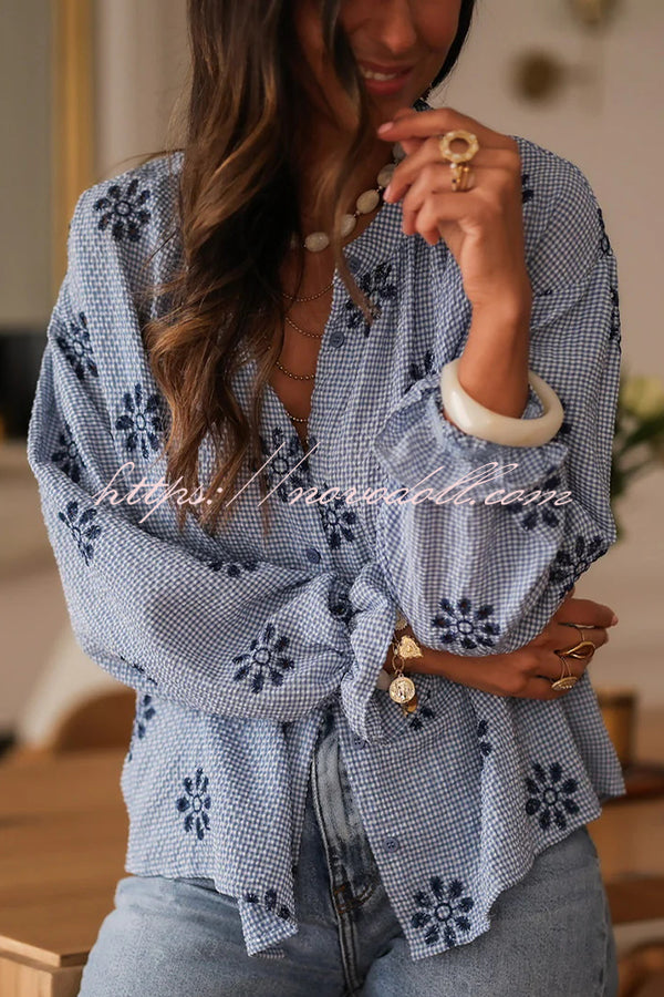 Fashionable Embroidered Floral Casual Long-Sleeved Loose Top