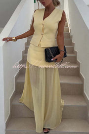 Stylish and Elegant Knit Spliced Tulle Elastic Waist Pleated Maxi Skirt