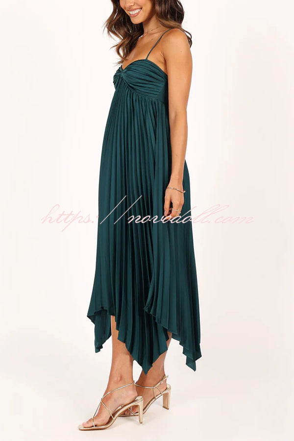 Solid Color Sexy Suspender Pleated Irregular Midi Dress