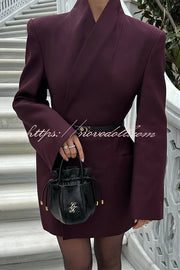 Solid Color Lapel Long Sleeve Casual Pocket Long Blazer