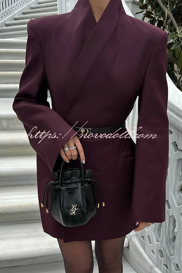 Solid Color Lapel Long Sleeve Casual Pocket Long Blazer