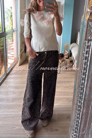 Alboran Knit Organza Flowers Detail Short Sleeve Loose Sweater