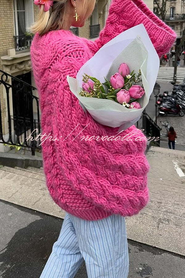 Solid Color Loose Round Neck Long Sleeve Casual Knitted Sweater
