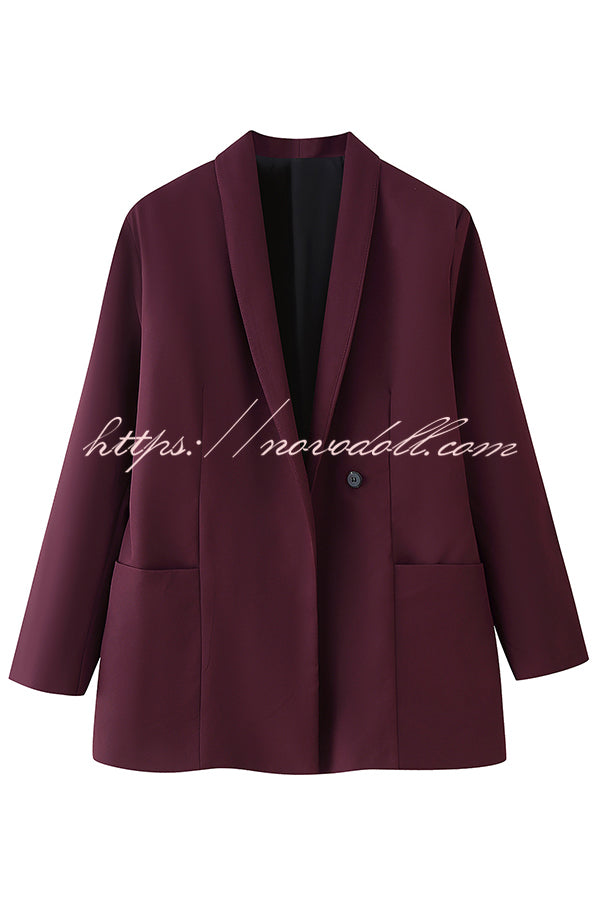 Solid Color Lapel Long Sleeve Casual Pocket Long Blazer