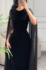 Solid Color Velvet Elegant Ribbon Long Sleeve Slim Maxi Dress