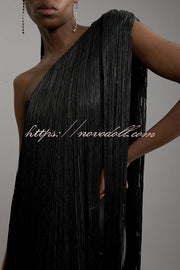 Fashion One-shoulder Slim-fit Elegant Tassel Mini Dress
