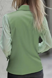 Satin Solid Color Collared Long-Sleeve Casual Shirt