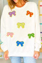 Christmas Sequined Multi-colored Bow Crew Neck Long-sleeved Loose Sweatshirt