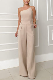 Elegant Bandeau Back Zip Cropped Top and High Waist Pocket Wide Leg Pants Set
