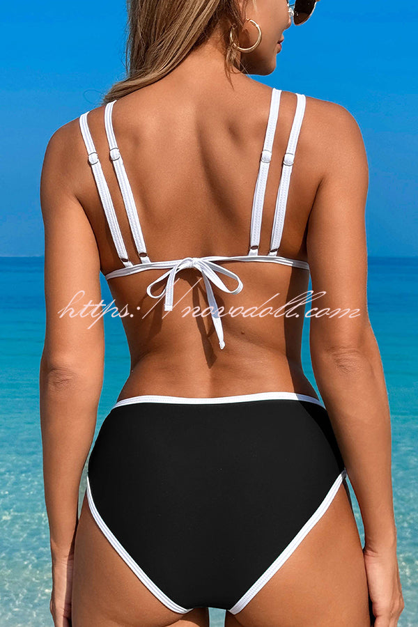 Contrast Color Lace-up Stretch Two-piece Bikini Swimsuit