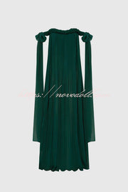 Fairy Spirit Tulle Braided Neckline Tie Arm Straps Pleated Maxi Dress