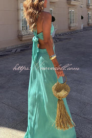 Avery Gold-rimmed Bamboo Cutout Back Tie-up Maxi Dress