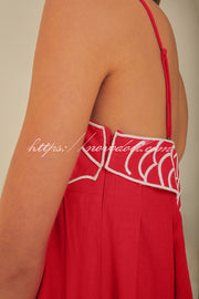 Red Fish Embroidered Sling Backless Maxi Dress