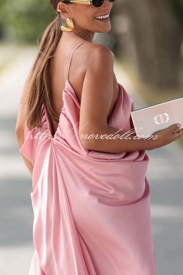 Venus Satin V-neck Draped Pleated Slip Loose Maxi Dress