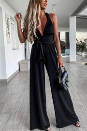 End of Story Solid Color Halter Jumpsuit