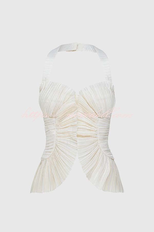 Show Exquisiteness Satin Pleated Heart-shaped Off Shoulder Halter Tank