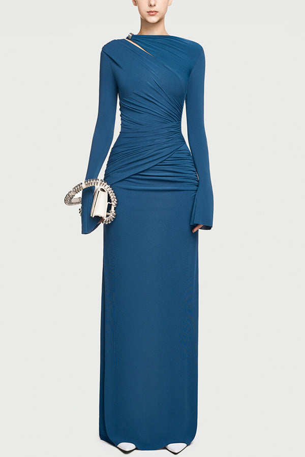 Stylish Long-sleeved Slim-fit Pleated Elegant Maxi Dress