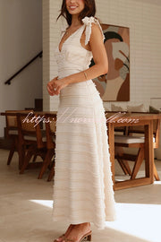 Solid Color V-neck Elegant Sling Lace Up Vacation Maxi Dress