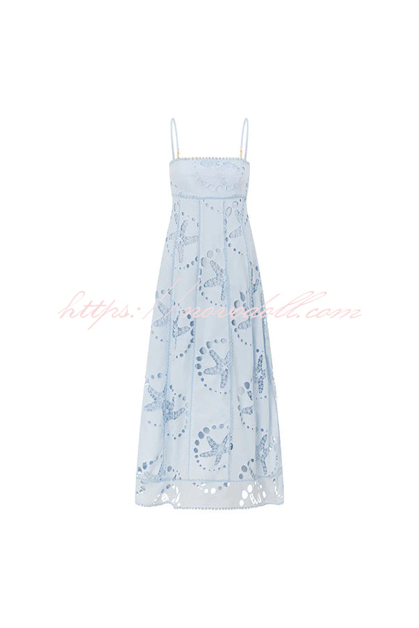 Simona Embroidered Starfish Pattern Backless Tie-up Slip Maxi Dress