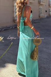 Avery Gold-rimmed Bamboo Cutout Back Tie-up Maxi Dress