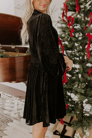Solid Color Velvet Sexy Hollow Waist Long Sleeve Mini Dress