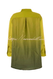 Moonlit Waltz Gradient Print Button Up Long Sleeve Loose Blouse
