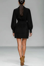 Fashionable Embroidered Floral Pattern Long-sleeved Fitted Waist Mini Dress