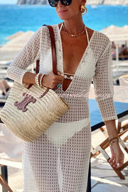 Beach Life Crochet Lace U-neck Half Sleeve Vacation Maxi Dress