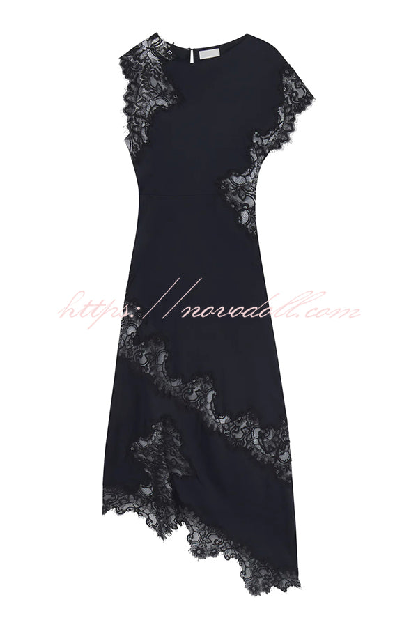 Paris Dream Satin Lace Trim Irregular Design Drape Maxi Dress
