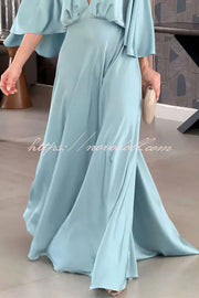 Solid Color V Neck High Waist Slit Casual Maxi Dress