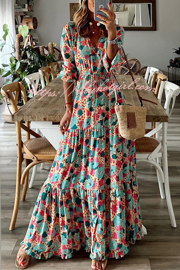 Full Bloom Floral Adjustable Waist Maxi Dress