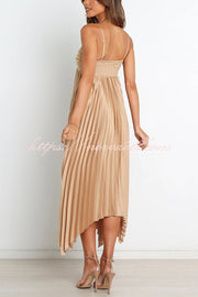 Solid Color Sexy Suspender Pleated Irregular Midi Dress