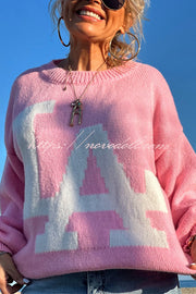 Letter Pattern Crew Neck Long Sleeve Loose Knit Sweater