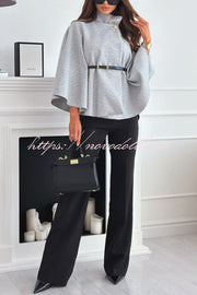 Elegant Moment Woolen Button Turtleneck Belted Oversized Cape