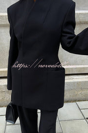 Solid Color Lapel Long Sleeve Casual Pocket Long Blazer