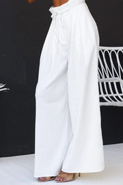Gette Linen Blend Slit Front Top and High Rise Knoted Pocket Wide Leg Pants Set