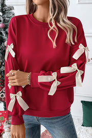 Christmas Bow-decorated Round-neck Long-sleeved Loose Sweatshirt