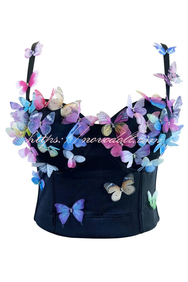Butterfly Embellished Sexy Sling Backless Top