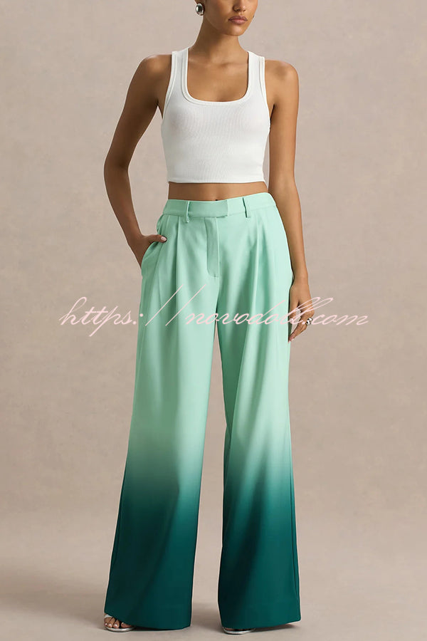 Enya Ombre Print Elastic Waist Pocketed Wide Leg Pants