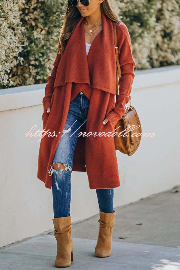 Fireside Pocketed Oversized Drape Neckline Knit Cardigan