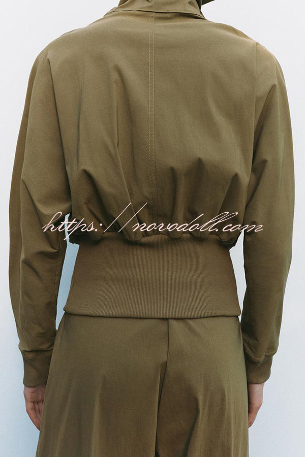 Fashionable High-neck Long-sleeved Zippered Simple Jacket